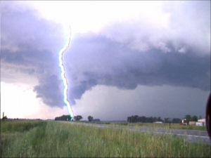 Lightning in a tornado producing storm