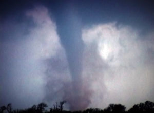 Destructive tornado debris cloud