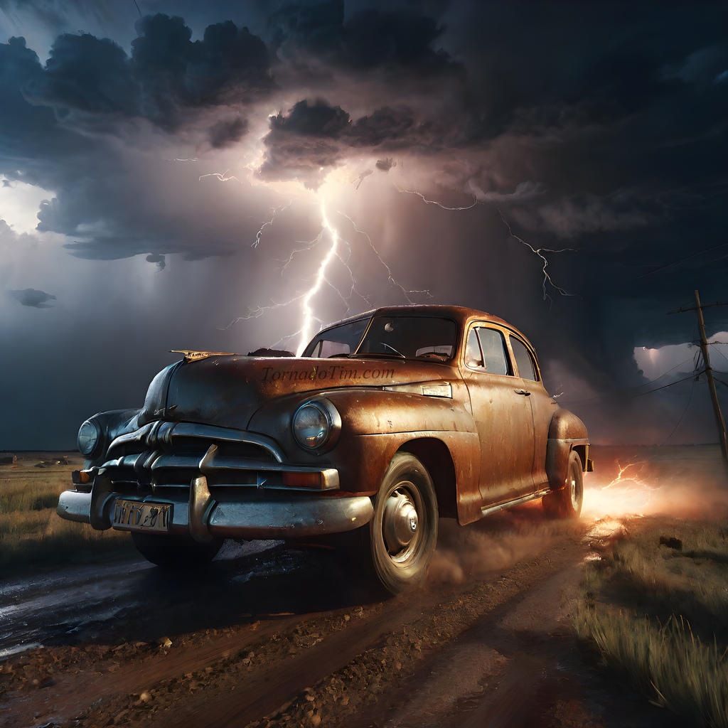 Classic car with severe storms