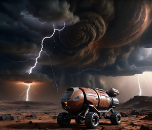 Storm chasing on distant planet in space vehicle