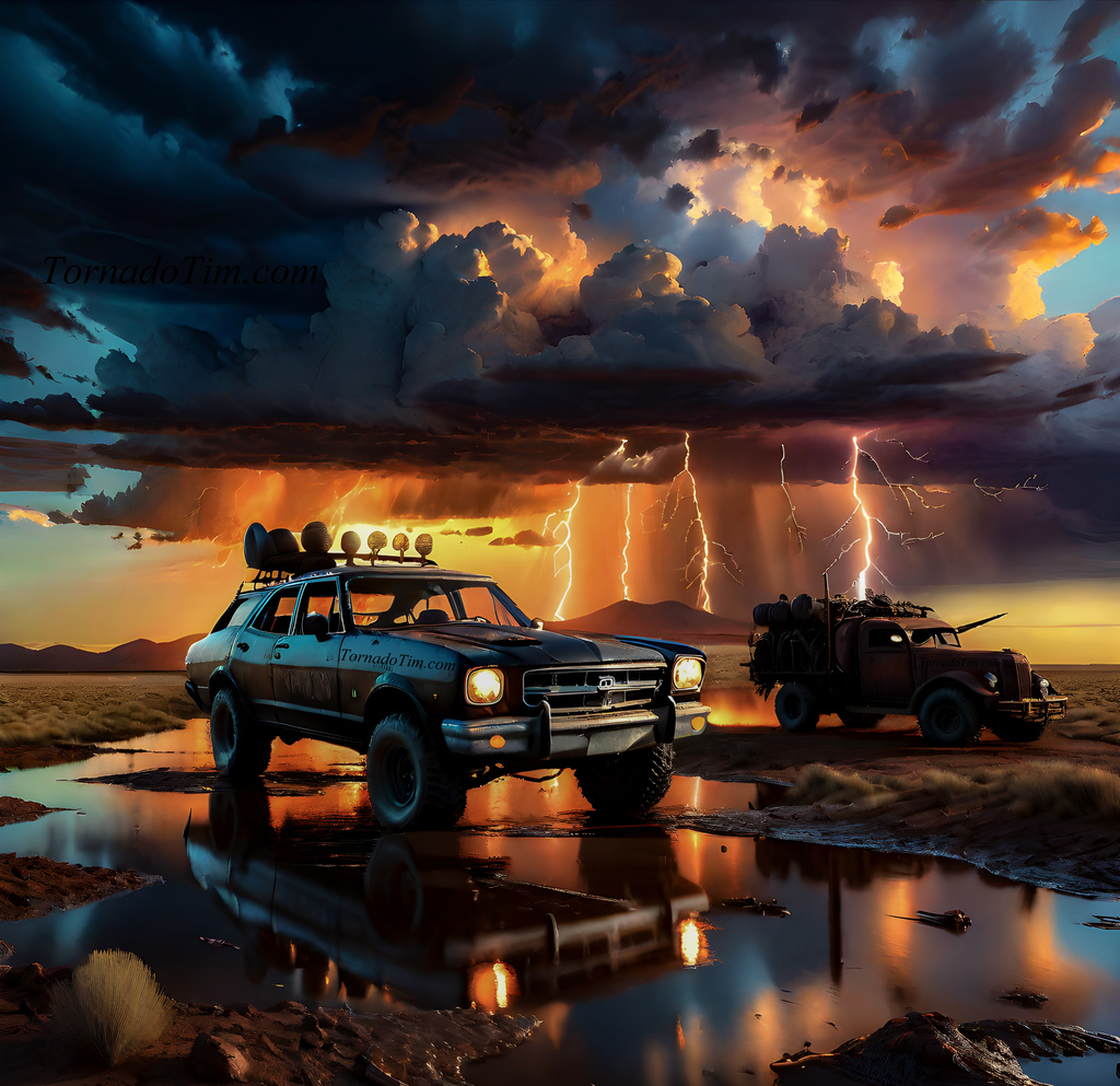 Storm chaser vehicles with lightning