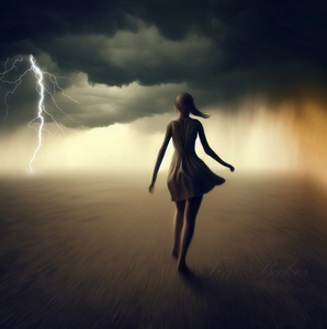 A girl ventures into an eerie storm